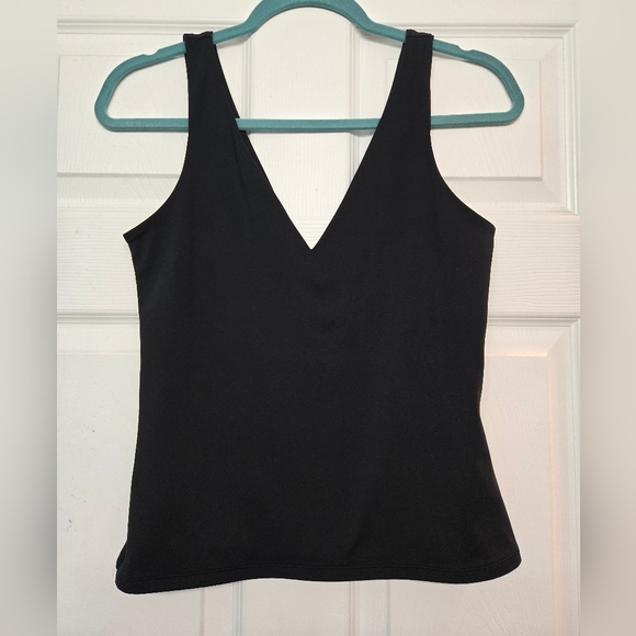 Express Tops - Express Black Double V-Neck Body Contour Tank